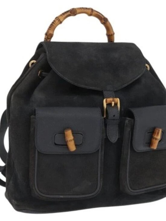 GUCCI Bamboo Backpack Suede Leather Black Gold 003 2058 0016 Auth 172522 main image 15